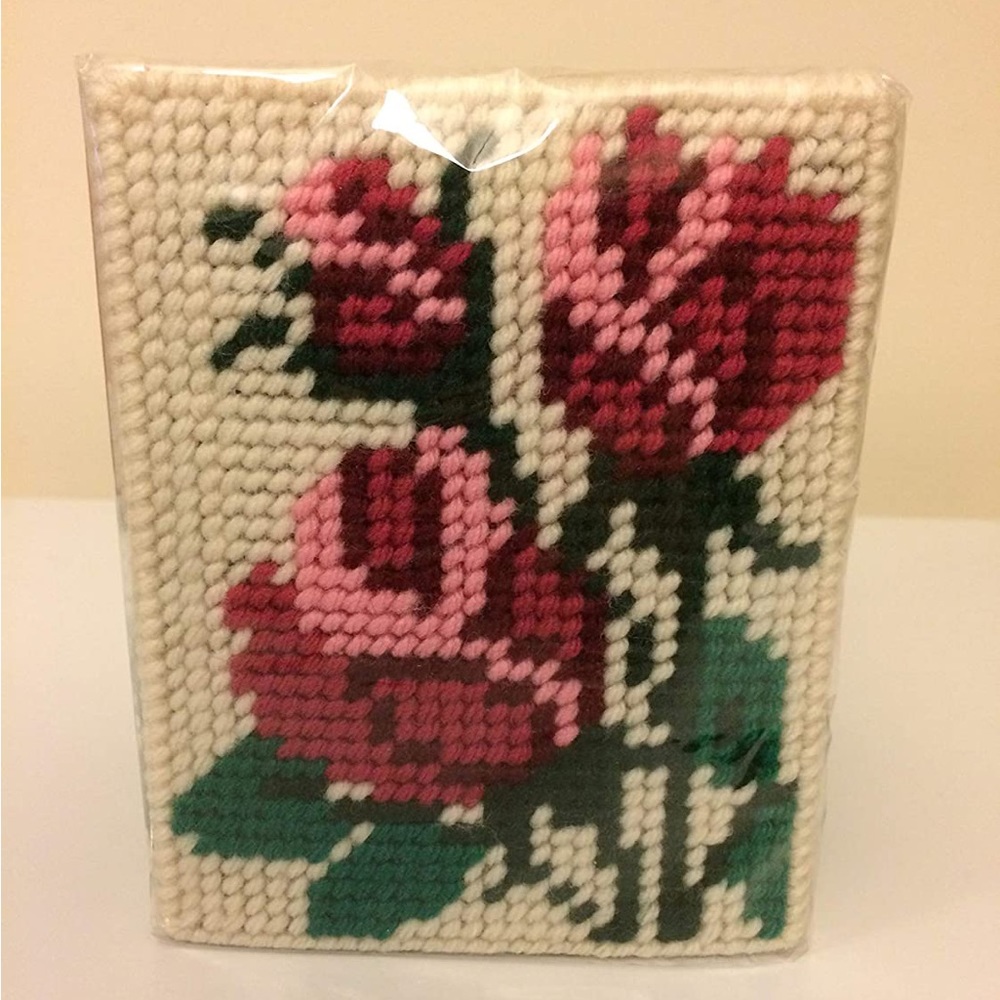 New Roses Floral Tissue Box Cover Pink Off-White Green Bathroom Home Decor